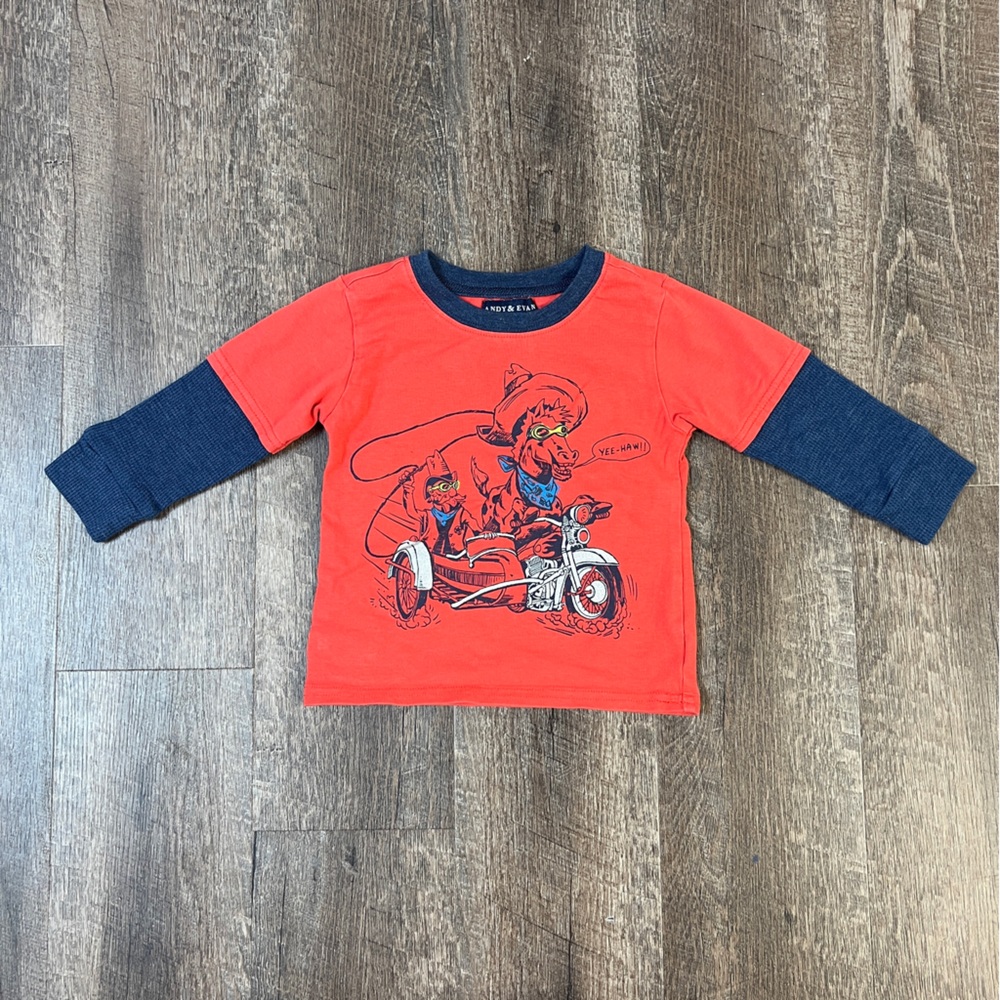 Andy & Evan Faux Layered Moto Cowboy Red and Navy Long Sleeve Tee